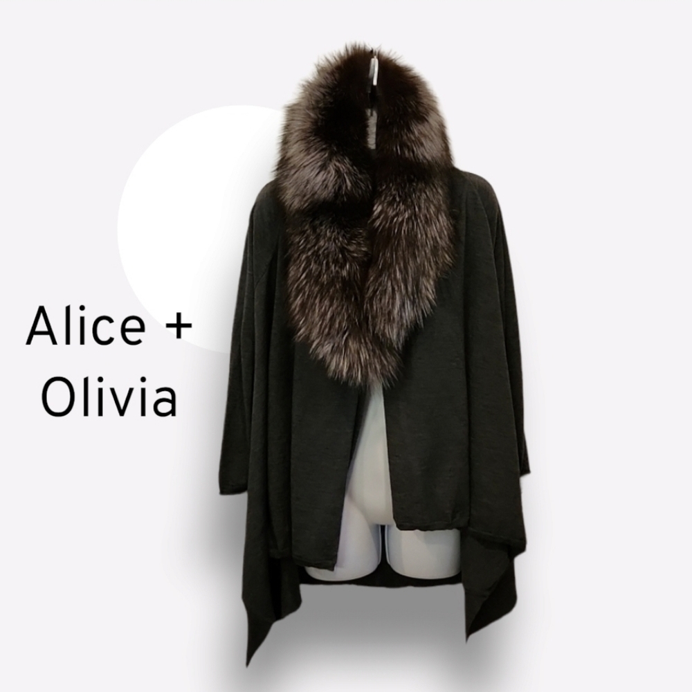 Alice and Olivia Fox Fur Cashmere Blend Cardigan - Picture 2 of 8